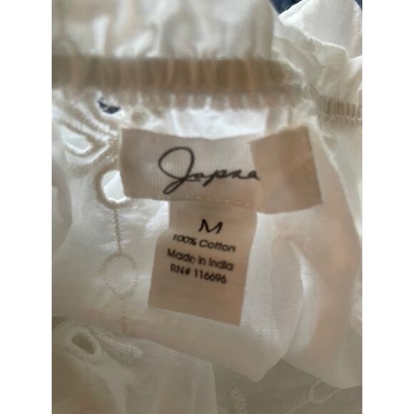 Japra Women's size Medium 100% Cotton Boho White‎ Blouse - Picture 4 of 4
